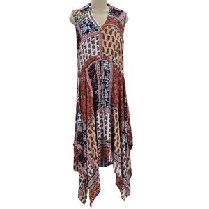 Dina BE Womans size XS Handkerchief Hem Paisley Patchwork Midi Dress Multicolor